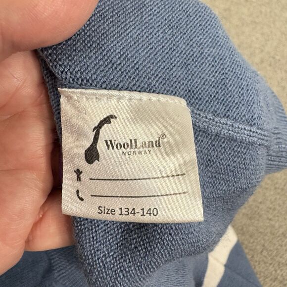 Woolland Norway Juvass Merino Wool Knit Sweater 1/2 Zip Blue Washable Kids 8 - Picture 3 of 9